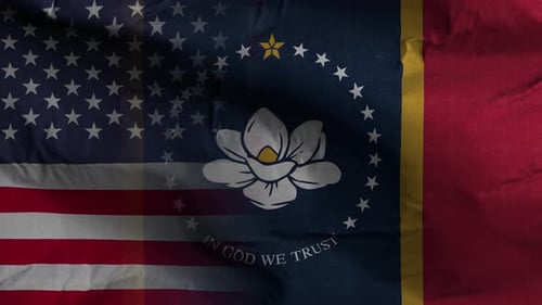 Waving Mississippi and United States Flag Animation with Rough Texture