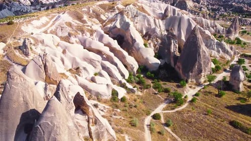 White Mountains in Cappadocia Turkey Birds Eye View Aerial Drone