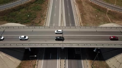 Aerial View of Transport Junction, Traffic Cross Road Junction Day