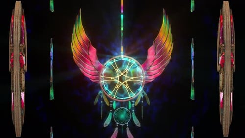 Glowing Neon Tribal Masks and Dreamcatcher Animated Loop