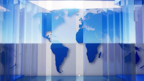 Animated News Broadcast Virtual Studio Background with World Map
