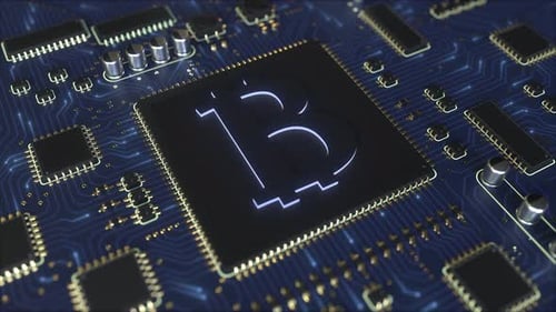 Betriebs-Chipsatz mit Bitcoin-Symbol