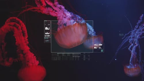 Imagens de closeup de medusas debaixo d'água