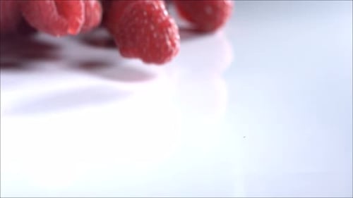 Red Raspberries Falling and Bouncing in Slow Motion