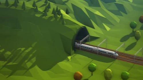 The modern high-speed passenger train travels through the countryside.