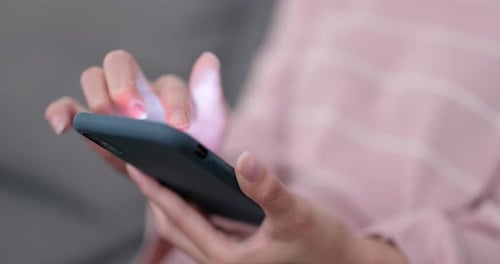 Person Using Modern Smartphone Device, Close Up