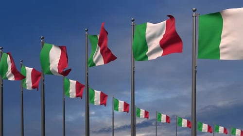 Realistic Waving Italian Flags in Sky Background Animation