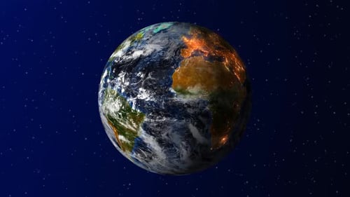 Rotating Earth Day and Night Cycle with City Lights