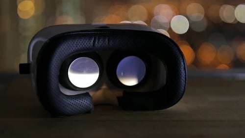 Close Up of VR Headset in City Night