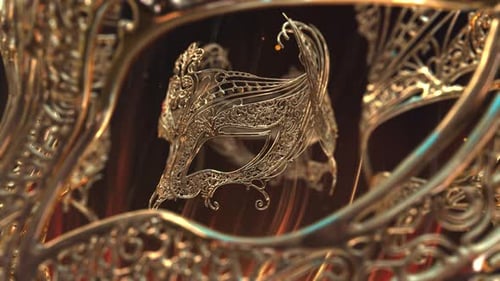 Golden Ornate Masquerade Masks Rotating Elegantly for Celebration