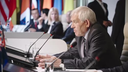 Politician Speaking at an International Conference