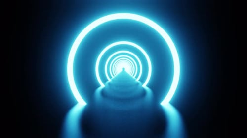 Light Blue Neon Rings On The Road Tunnel Background Vj Loop 4K