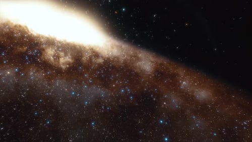 Starship Flies at the Speed of Ligh Near the Center of the Milky Way Galaxy in Space