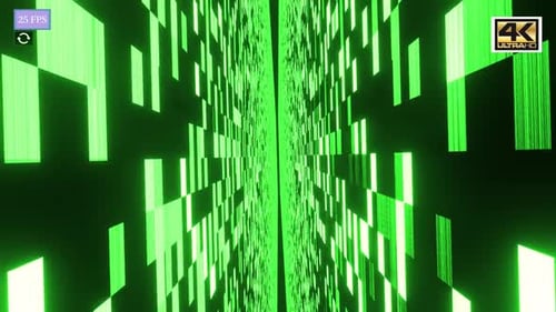 Glowing Green Futuristic Tunnel of Geometric Data Blocks