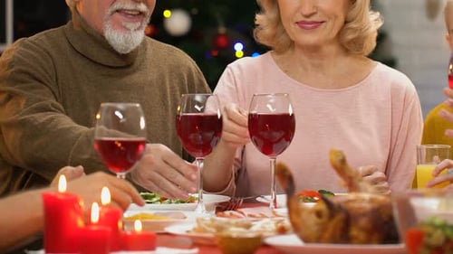 Family Cheers Together at Holiday Dinner
