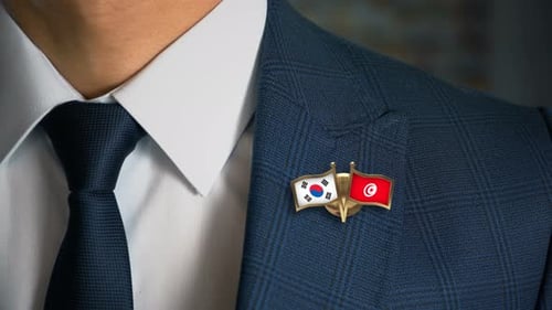 Businessman Friend Flags Pin South Korea Tunisia