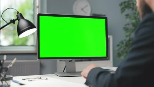 Businessman Using Pc Green Screen