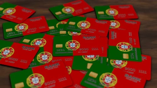 Portuguese Credit Cards with National Flag Bank Finance Animation