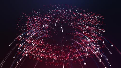 Patriotic Fireworks Display with Red White and Blue Stars