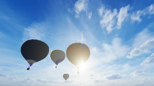 Hot Air Balloons Floating in the Sky with Sunlight Flare