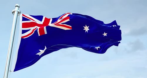 Realistic Australian National Flag Waving in Wind Loop