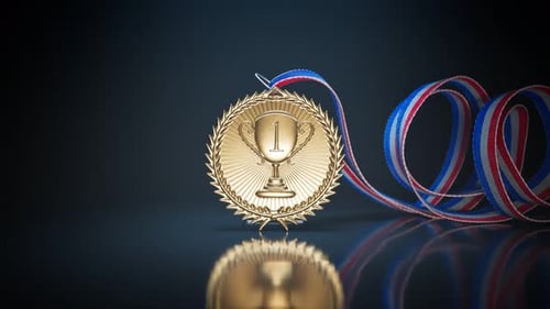 Goldmedaille für den Top-Sieger. Shiny Sports Award mit Schleife. Sieg. Trophäe
