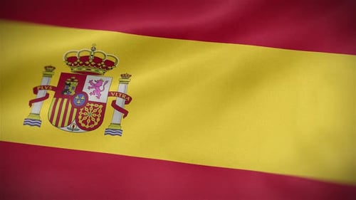 Animated Spanish Flag Waving with Fabric Texture Loop