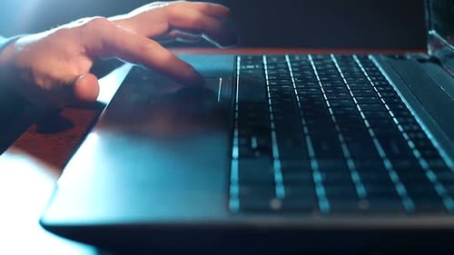 The Hacker Works on the Computer at Night the Personprogrammer Types the Code