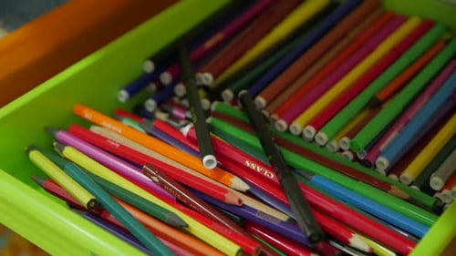 Colorful Pencils and Felt Tip Pens in Tray