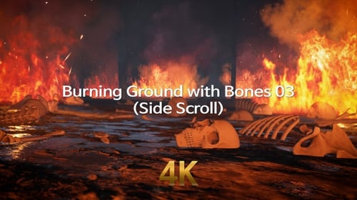 Burning Hellscape with Human Bones and Skulls Animation