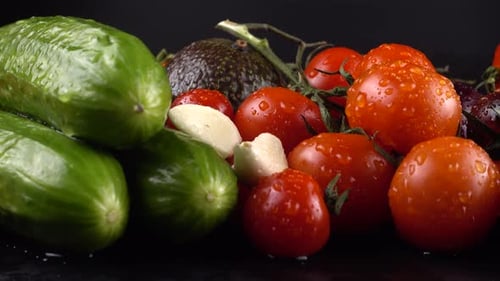 Fresh Vegetables, Cucumbers, Tomatoes, Avocado, Garlic, Red Onion