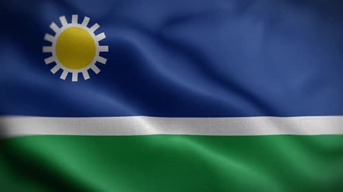 Waving Flag with Blue Green Stripes and Sun Symbol