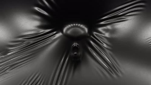 Die Silhouette eines menschlichen Schädels dehnt sich aus schwarzem Latex. Horror-Konzept. 3D-Rendern