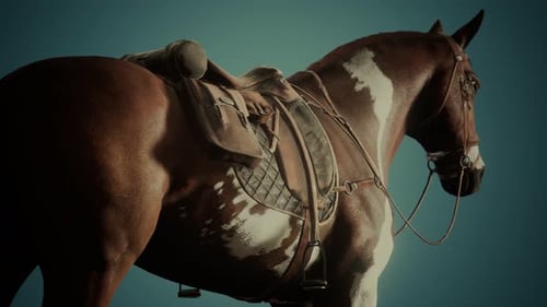 Selle avec étriers sur le dos d'un cheval