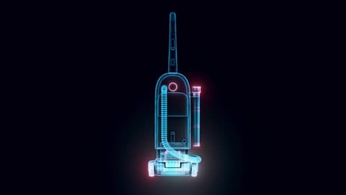 Futuristic 3D Hologram Upright Vacuum Cleaner Animation