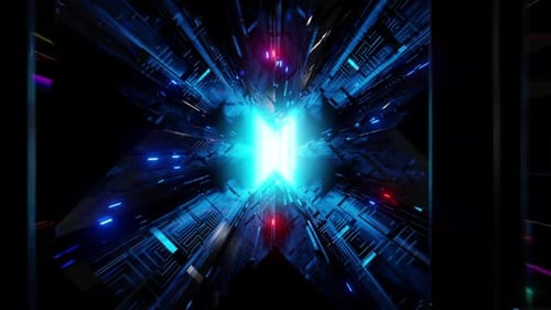 Futuristic Cyber Tunnel with Abstract Light Loop Background