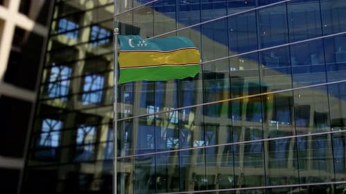 Karakalpakstan Flag Waving On A Skyscraper Building