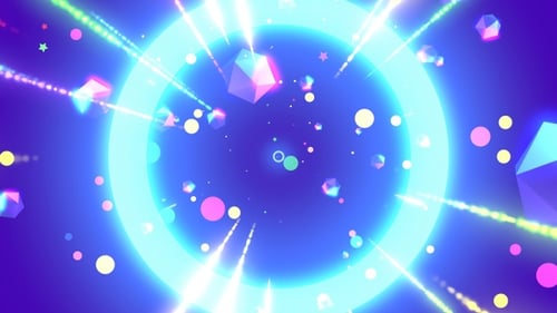 Abstract Neon Glowing Circles and Particle Rays Background