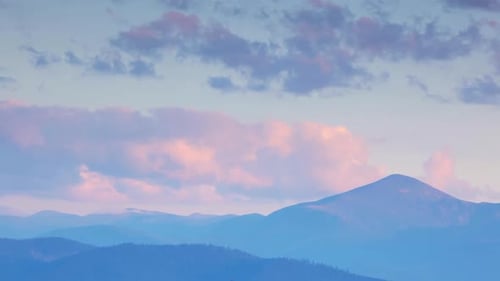 Blue Mountains and Pink Clouds at Sunset