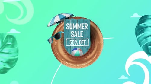 3D Summer Sale Promotion with Beach Elements Animation