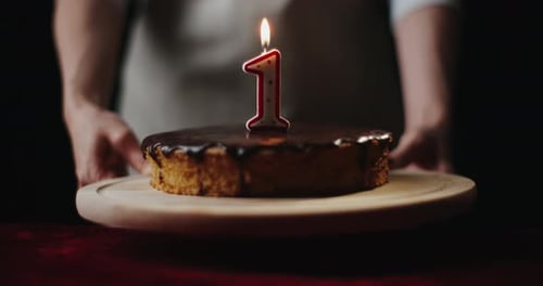 Birthday Cake with Number One Candle