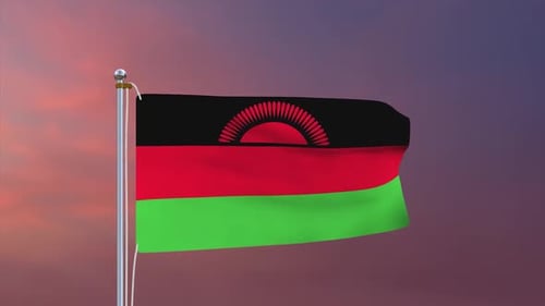 Malawi Flag Waving Realistically on a Flagpole at Sunset