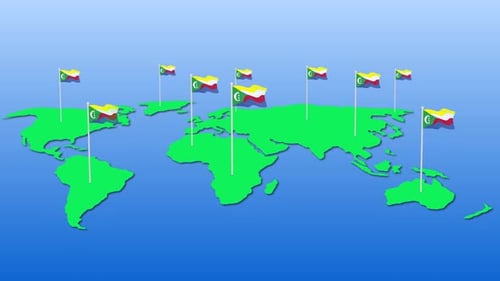 Global Network World Map with Waving Flags