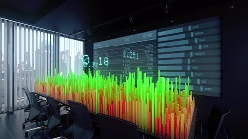 Charts Diagrams of Financial Statistics report in Office Interior