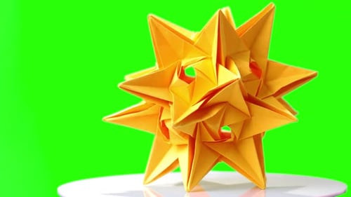 Spiky Origami Model on Green Screen.