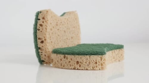 Porous Cleaning Sponges with Green Bristles in Studio