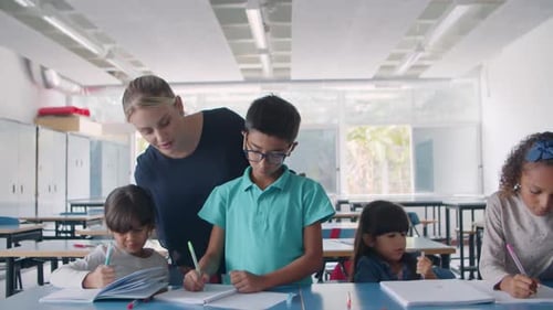 Female School Teacher Checking Task