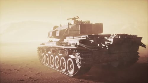 World War II Tank in Desert in Sand Storm