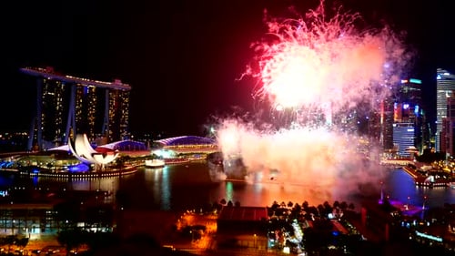 Beautiful colorful firework at Singapore city