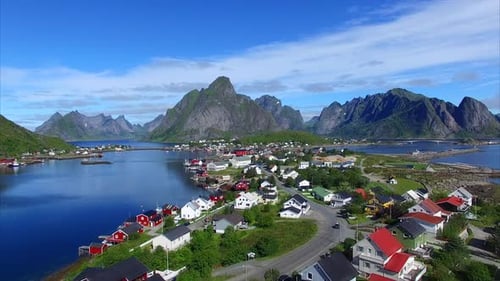 Town Reine on Lofoten islands, Norway, aerial